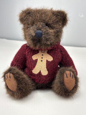 Boyds Bears Ginger Snap Plush Bear 8” Brown w/ Red Sweater Gingerbread Design
